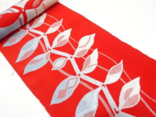 JAPANESE KIMONO / ANTIQUE BOLT FOR HASSUN OBI / WOVEN BRANCH LEAVES